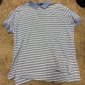 Ralph Lauren Light Blue & White Striped Polo with Orange Pony